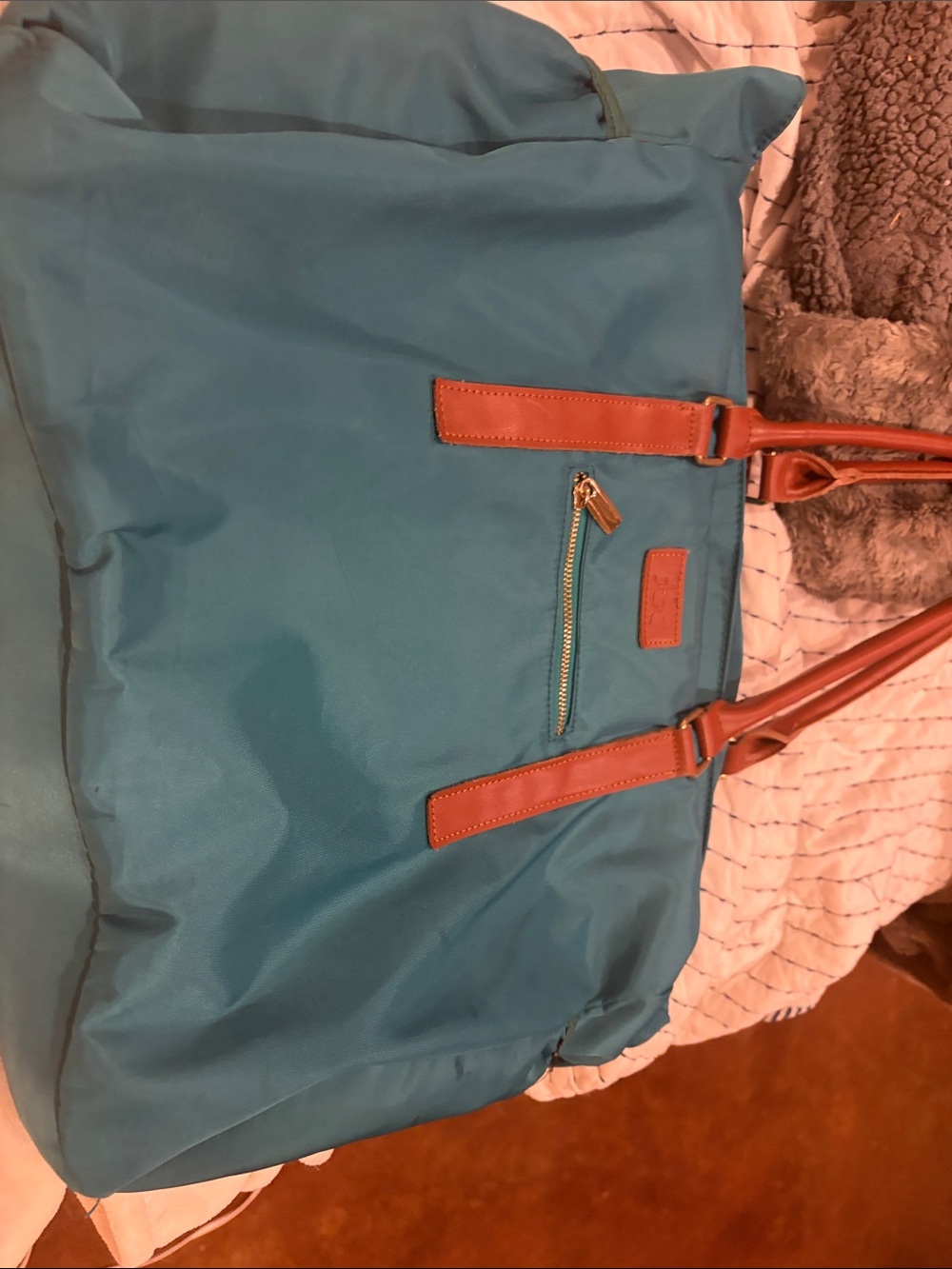 Teal Tote with Brown Trim - Women's Everyday Shoulder Bag
